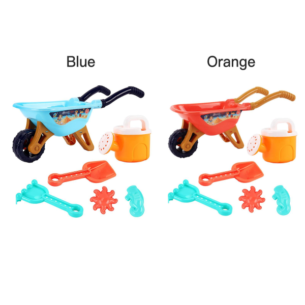 6 Set Strandvagn Leksaker Sand Lek Husleksak Sand Barn Vatten Plast Sandlåda Utomhus Slott Spade Hjul Form Set Orange
