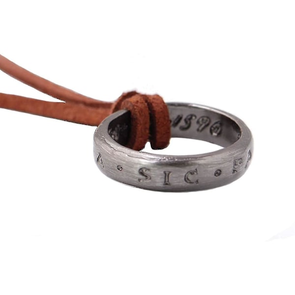 Uncharted 4 Nathan Drake gravert ringanheng med justerbar brun skinnkjede (unisex)