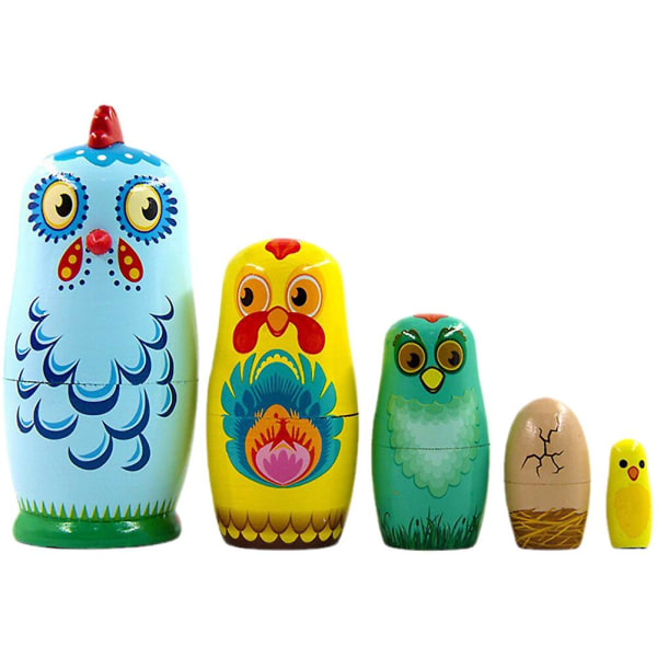 5pcs Wooden Nesting Dolls Easter Cartoon Chicken Russian Nesting Doll Crafts Toys