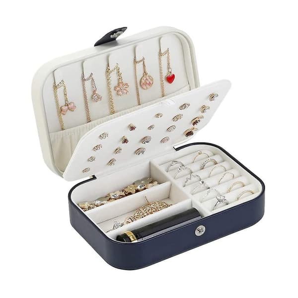 Smyckeskrin Organizer, läder Resväska Smyckeskrin Navy blue