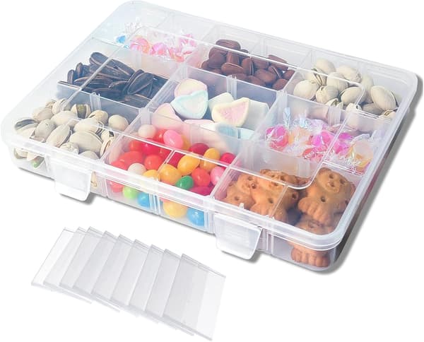 Snackbox med 18 löstagbara fack, Multi Plast Snackle Box-brickor med fack för flygresor (20,1×14,9cm)