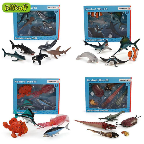 Realistiske sjødyr Spekkhogger Hai Delfin Sel Figurer Boksesett  Actionfigurer Modell Samleobjekter Leker Til Barn Gave Animal figures A