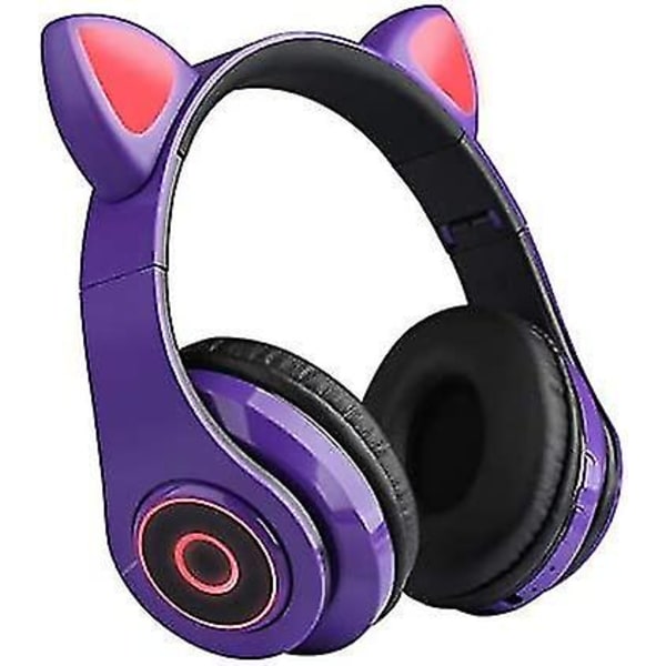 Søde Katteøre Trådløse Hovedtelefoner, Bluetooth 5.0 Over-Ear Hovedtelefoner Purple