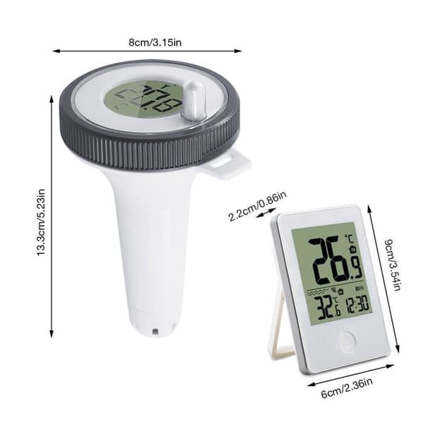 Smart pooltermometer, flydende pooltermometer med omgivelsestemperaturvisning, urfunktion, pH-testpapir, pooltermometer
