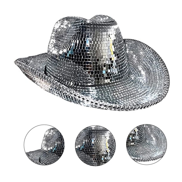 Disco Cowboy Hat Fuld Spejl Western Top Hat Holiday Ball Dress Up