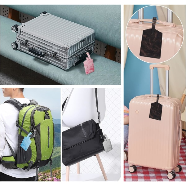 Bagasjemerker 2-pakning, reisesikre bagasjemerker, PU-marmor-bagasjeetiketter, koffert-ID-merkesett, personlig visittkort (rosa+blått)