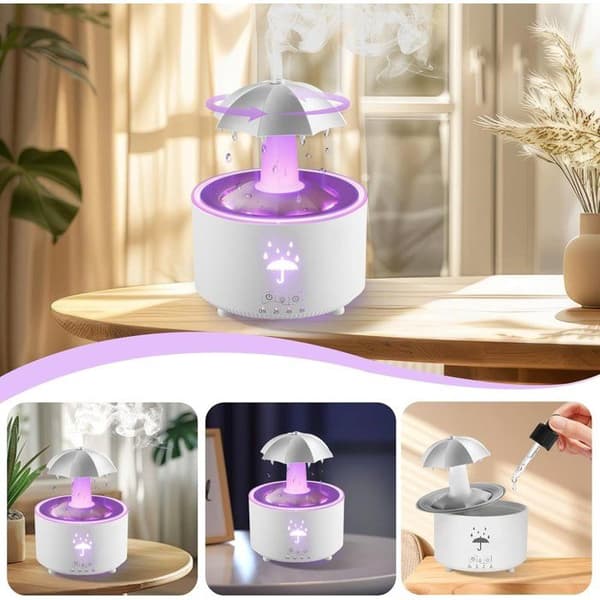 Elektrisk aromadiffusor - Roterande droppdesign och 7-färgs LED - Lämplig för sovrum och kontor (Vit)
