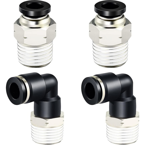 Yaju pneumatisk albue og rett rør kombinasjon 1/4\" rør Od X 1/2\" Npt gjenge push-in kobling 6mm (4stk)
