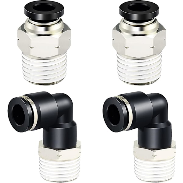 Yaju pneumatisk armbåge och rak rörkombination 1/4\" rör Od X 1/2\" Npt gänga tryckanslutningskoppling 6mm (4st)