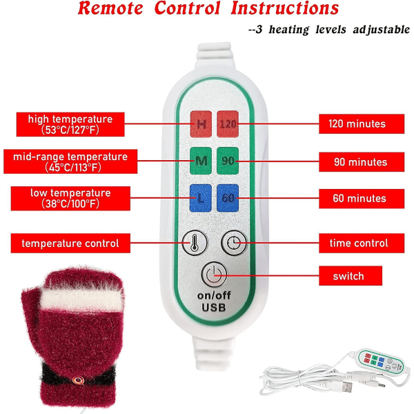 USB lämmitetyt käsineet 3 lämmitystasoa talven lämmitin Rukkanen koko ja puolisormi kannettavan tietokoneen käsineet kirjoittamiseen työskentelyyn