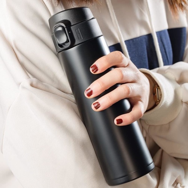 Vacuum Coffee Flask with Flip Lid, Travel Mug Resuable Leakproof Coffee Cup Water Bottle for hot and Cold Drinks (451ML)