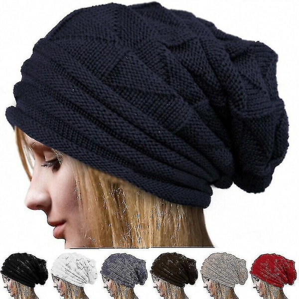 Men Women Knitted Woolly Long Slouch Beanie Hat Snow Ski Cap Unisex Warm Hats Kids Male