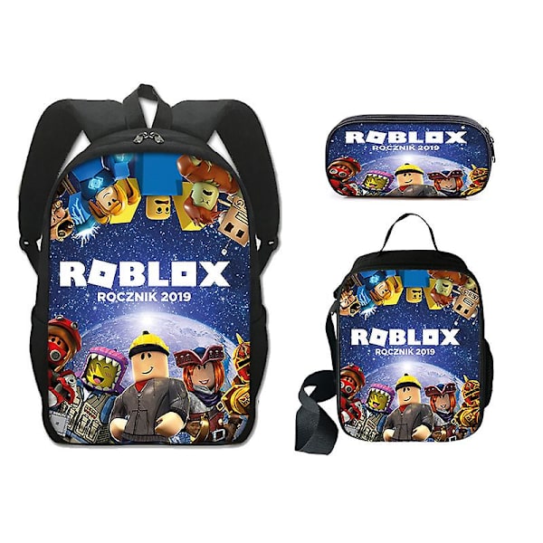 Børns Roblox Skole Taske Tre-delt Sæt Omkringliggende Polyester Enkeltlags Blyantpose Frokostpose Rygsæk Pakke style17