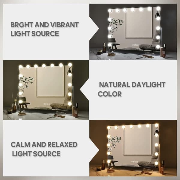Lighted Mirror Vanity Mirror, 3 Farvetemperaturer Lys Vanity Mirror med 10 Dæmpbare LED'er, Touch Control Vanity Mirror (Kun Pære)-WELLNGS