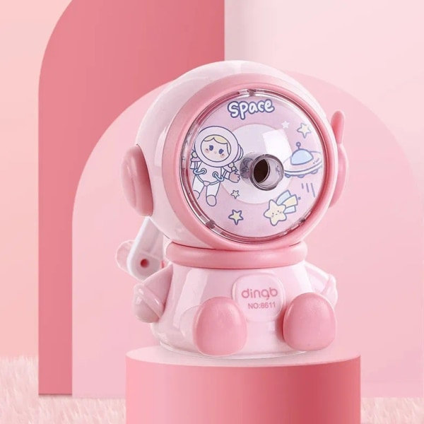 Söt astronaut pennvässare för träpenna skiss penna krita rosa Pink
