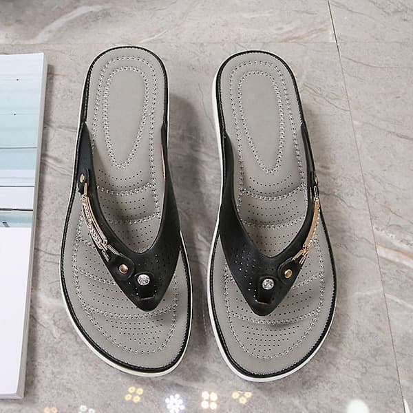 Bløde og komfortable flip-flop slippers med stropper til kvinder - afslappede ortopædiske sandaler sort 36 Black 36