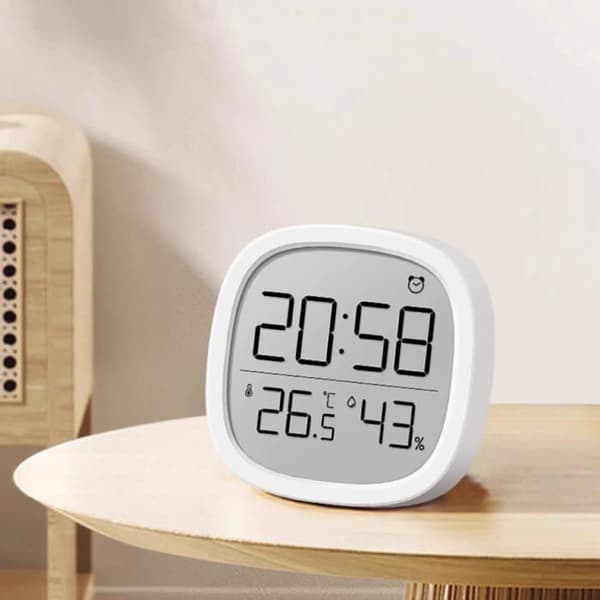 LCD digitalt vækkeur med magnetisk design, termo-hygrometer, dato, temperatur, luftfugtighed, ophæng, 12/24 timer.