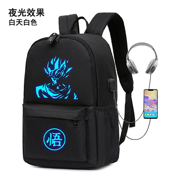 Valaiseva Dragon Ball -reppu Usb Ulkona Naiset Miehet Goku Kannettava Koulureput Matkustaa Kapasiteetti Mochila Escolars Khaki