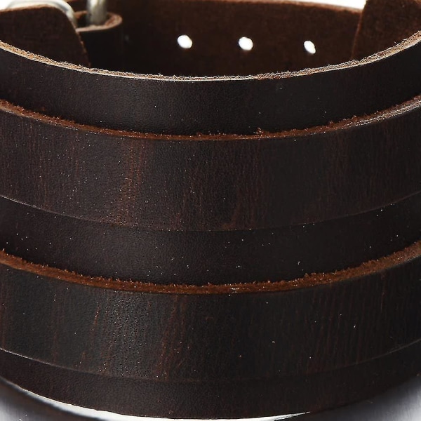 Bred läderarmband för män i äkta brunt läderarmband med två spännen (hy)