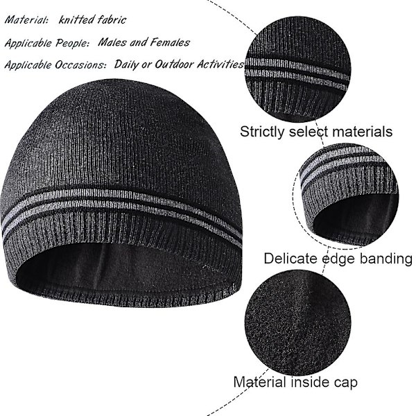 Vinterhue til mænd - Beanie-hue - Varm og blød - Foret hue til kvinder - Sort+sort Black*charcoal gray