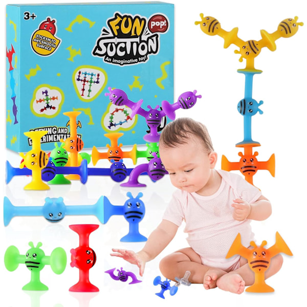 19 st sugkopp leksaker barn bad leksaker silikon sugkopp leksaker för barn sensoriska leksaker för 3~7 år gamla pojkar flickor, småbarn Montessori leksaker