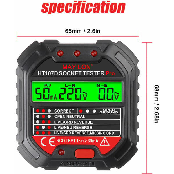 Jordledningstester for stikkontakttester, stikkontaktfase (EU-regulering HT107D)