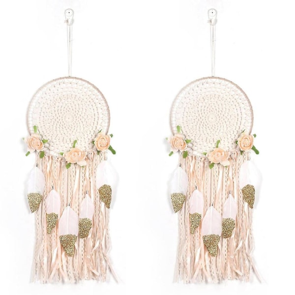 2x Vävda Blomfjädrar Drömfångare Boho Makramé Hängande Drömfångare Diy Vindspel Väggkonst W
