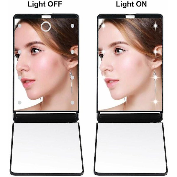 Rejse spejl, bærbar LED-belyst makeup spejl med 8 dæmpbare LED-lys