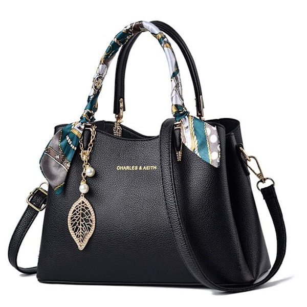 Handväska för damer - PU Läder Tote Väska Axelväska Crossbody Väska - Flera Fack Multipla Fack - Svart