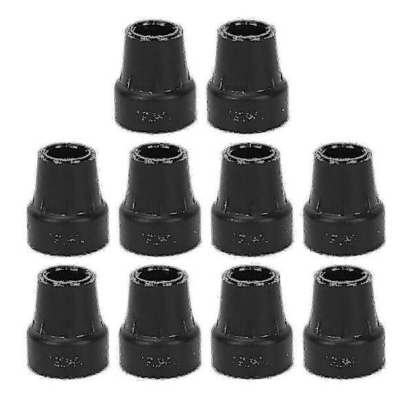 10 stk. Stokke Dupsko Gummi 19mm Indvendig Diameter Skridsikker Universal Kraftig Stokke Dupsko Sort
