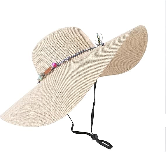 Dame Bredskygget Solhat Floppy Foldbar Rulle op Cap Strand Solhat UPF 50+ Beige