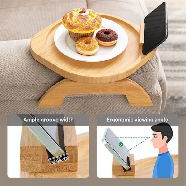 Sofa Armlænsbord, 360° Roterende Sofa Armlænsbakke til Mad Rund
