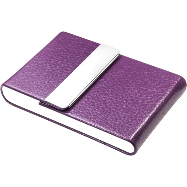 Professionell visitkortshållare PU-läder visitkortsfodral Namnkortshållare Slim Metal Pocket Card Holder med magnetisk stängning (Lila)