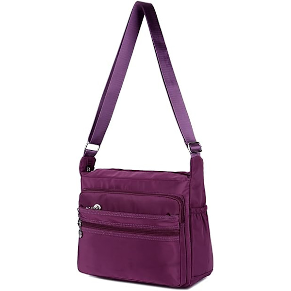 Naisten monilokeroinen rento crossbody-laukku, vedenpitävä olkalaukku nailonista (violetti)