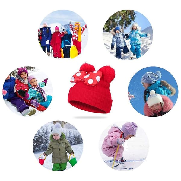 Toddler Hat Winter Dubbel Pom Pom Stickad Mössa red