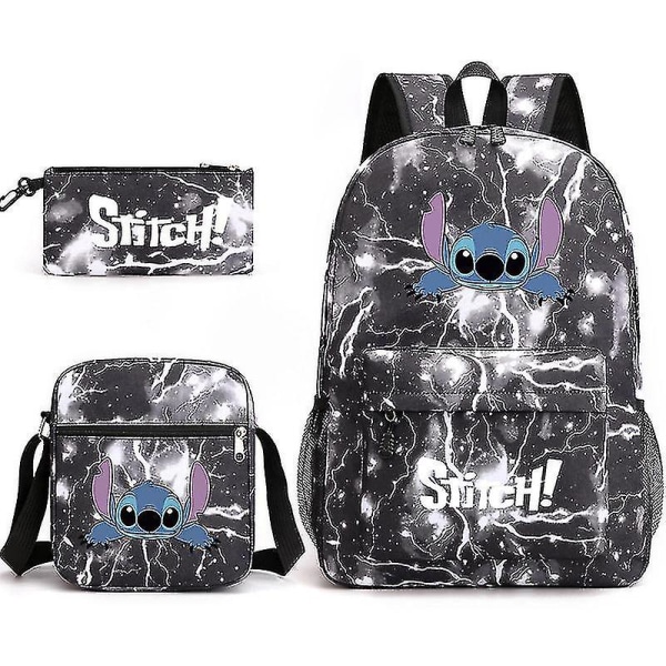 Lilo Stitch Ryggsäck Tredjedelat Set Skolväska_x Lightning black 2