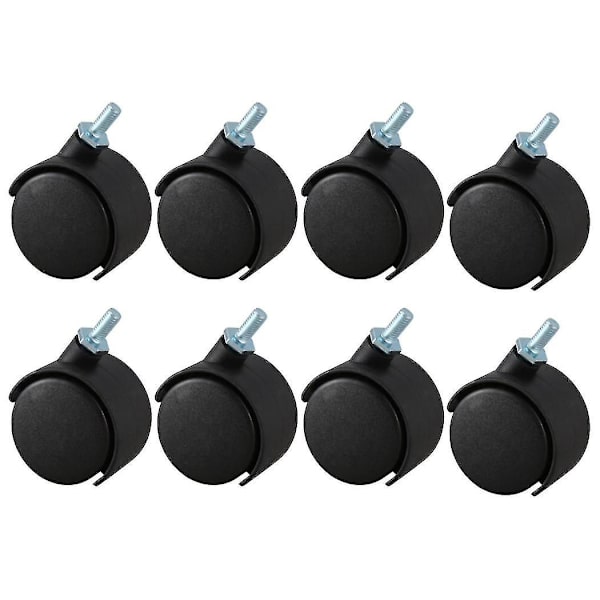 8 kpl 6 mm kierteellä varustettu varsi 40 mm kaksoispyörä pyörivä pyörä musta