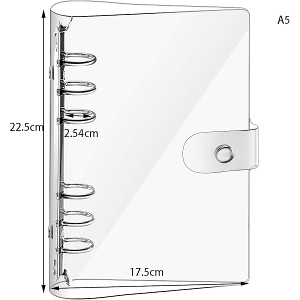 Ringbind Cover Klar Blød PVC 6 Huller Ringbind, Vandtæt Løs Blad Notebook Mappe med Gennemsigtig Lineal, Notebook Cover Case Genopfyldelig A5