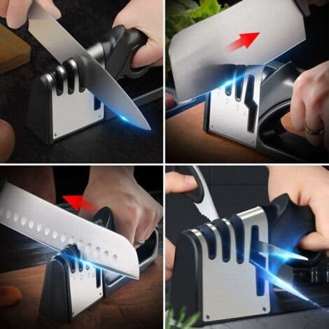4-i-1 Kniv- og Sakselsliber – Diamant-, Wolfram- og Keramiske Materialer – Ergonomisk, Skridsikkert Design
