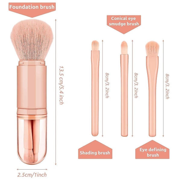 2 stk. Lille Makeup Pensel Sæt 4 I 1 Makeup Pensel Bærbar Rejse Lip Pensel Foundation Blanding Pudder Pensel Indtrækkelig Mini Ansigts Kosmetik Makeup