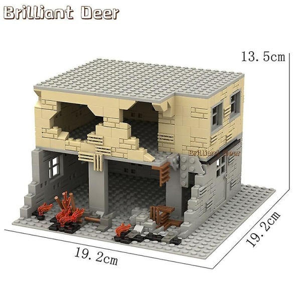 Övergivna förstörda byggnader Moc Ww2 Pubg Militärbas Diy Scener Byggklossar Set Delar För Armésoldatfigurer Pojkleksaker 503 st 503PCS