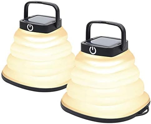 [2-pak] Solar Camping Lanterne, LED Camping Lanterne Lys Genopladelig med USB-kabel, Sammenklappelig og 3 dæmpbare tilstande (Sort)