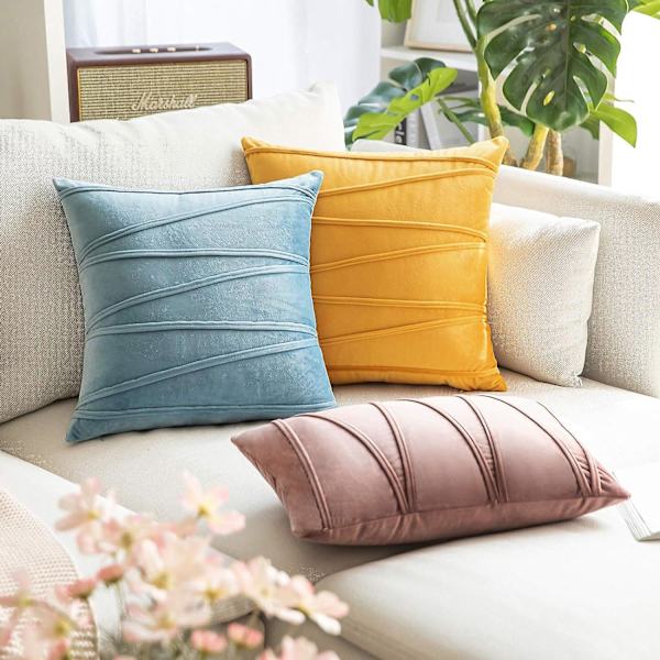2-pack Boho Sammetskuddfodral Dekorativa Mjuka Solida Utomhus Kuddfodral För Soffa Säng 18x18 Tum Blå