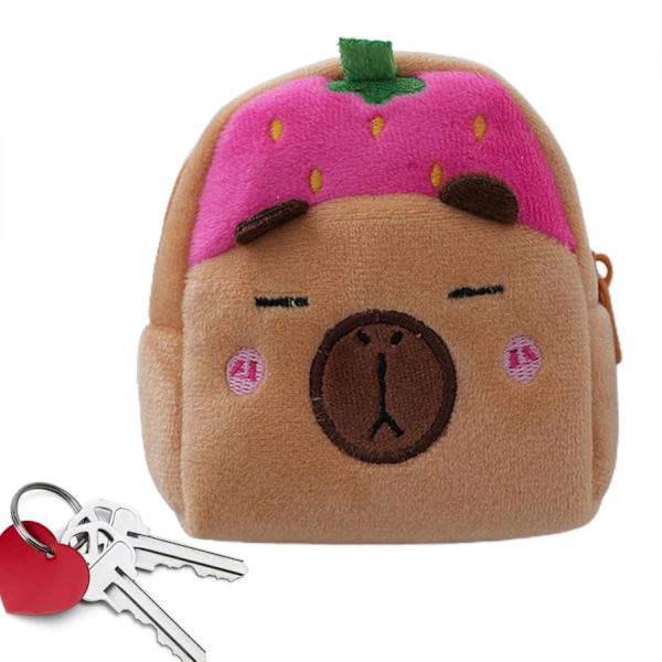 Capybara-lommebok - Søt plysj Capibala-pung - Bærbar dyretema oppbevaringspose for gutter og jenter, hodetelefoner, snacks, søtsaker 9x10x5 cm Pink
