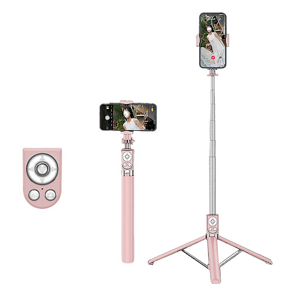 Selfie-keppi, pidennettava selfie-keppi Tik Tokin ladattavalla langattomalla kaukosäätimellä ja jalustalla 1.35m pink