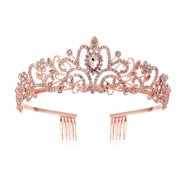 Crown Coiffure Crown Tiara Princess Rhinestone Crown Prom Crystal Pannebånd Rose Gold