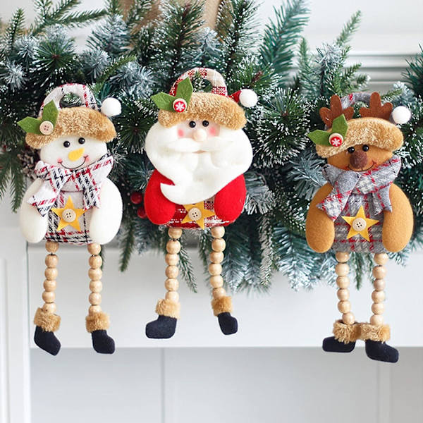 3 stycken sittande tomte snögubbe ren julpynt långa ben julpynt hänge för eldstad inredning bord hemdekoration jul