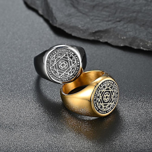 Heksagram De Syv Ringes Segl Rustfrit Stål Solomon Segl Ring Finger Lykkebringende Mænd Ham Smykker
