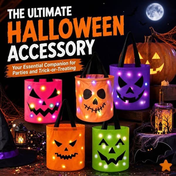 1 Halloween lysande godispåse, LED godispåse, pumpagodishink