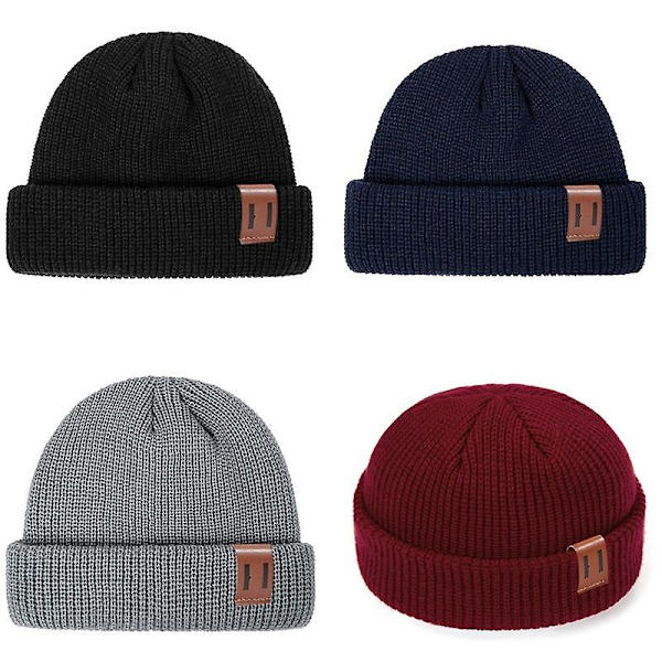Mænd Kvinder Mode Vinter Strikket Beanie Hat Unisex Skullies Cap Hip-hop Cuffed Kort Cap Bonnet Varmt Ribbet Fisker Docker Hatte Gray